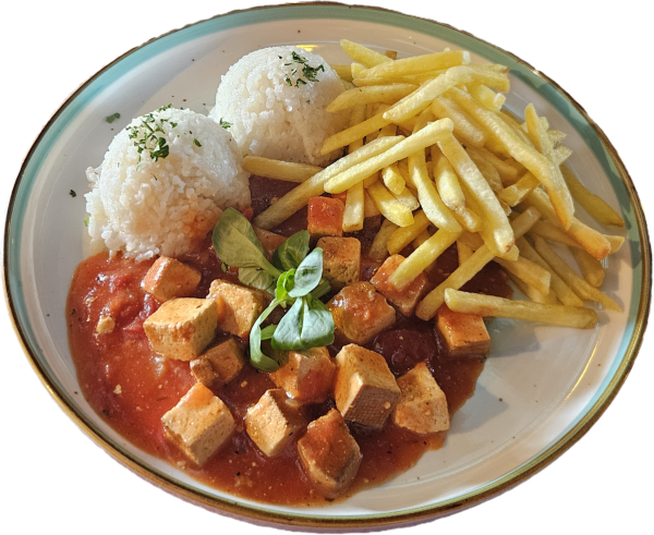 Ragú z tofu, 1/2 ryža 1/2 hranolky