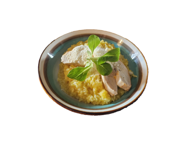 Krémové hokkaido rizoto s morčacím mäsom, parmezán