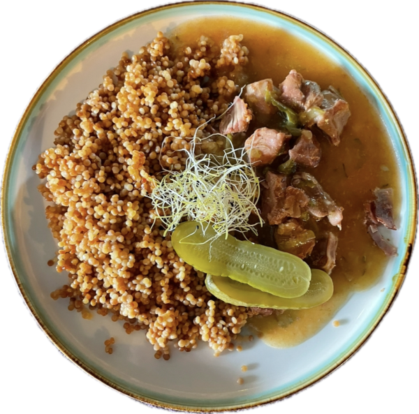 Bravčové znojemský soté, tarhoňa, kyslá uhorka