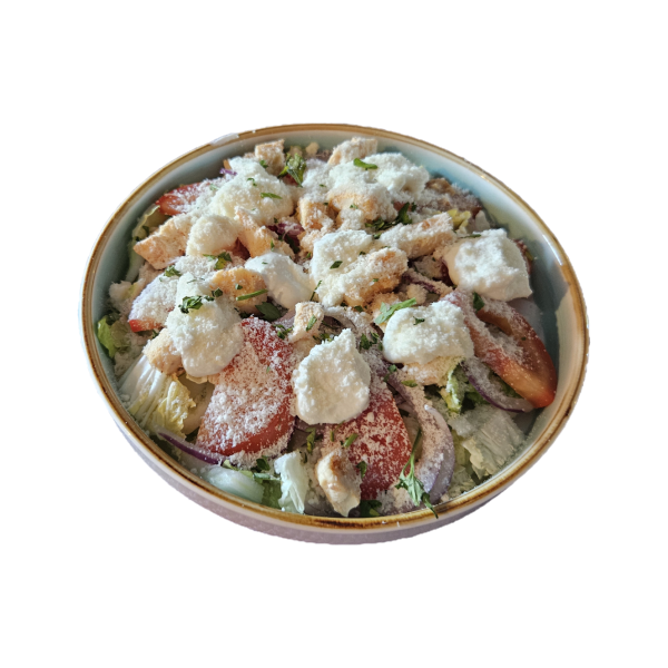 Cucuredo šalát (kuracie mäso, paradajky, činska kapusta, cibuľa, pochúťková smotana, Parmezán)