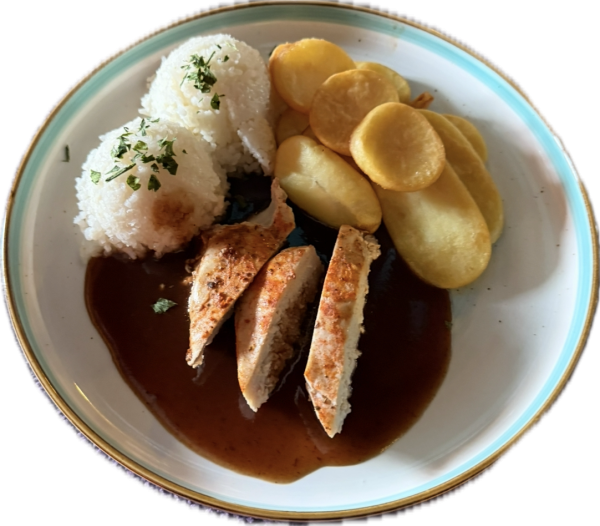 Kuracie prsia, slivková omáčka, ½ ryža ½ dukáty
