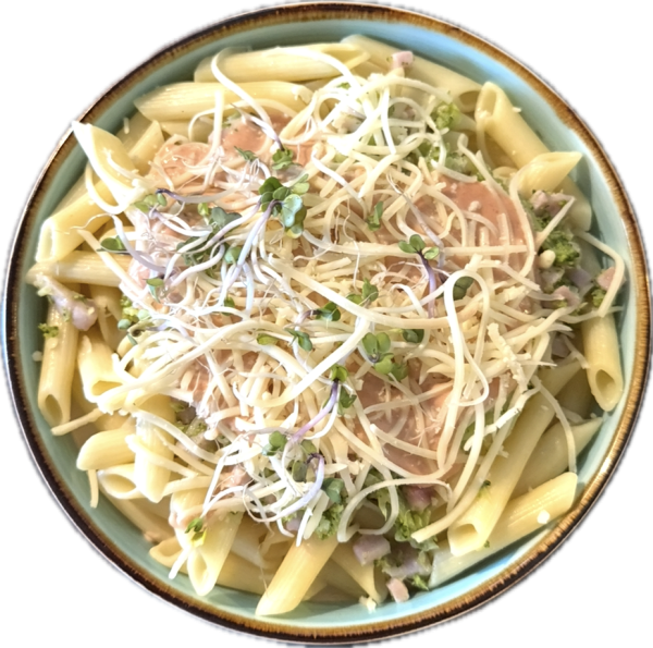 Cestoviny s brokolicou (cestoviny, syr, brokolica, šunka, dressing)