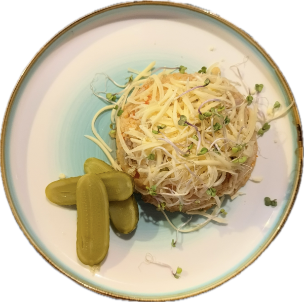 Bravčové rizoto so zeleninou a syrom, kyslá uhorka